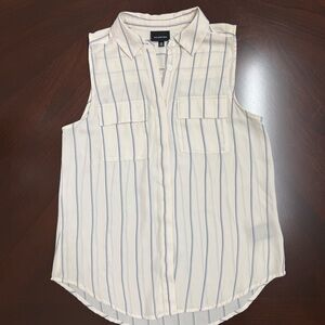 Who What Wear Cream and Blue Striped Blouse